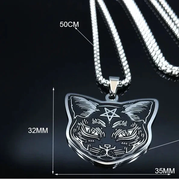 Naszyjnik z zawieszką Czarny Kot Pentagram Czarostwo Wicca