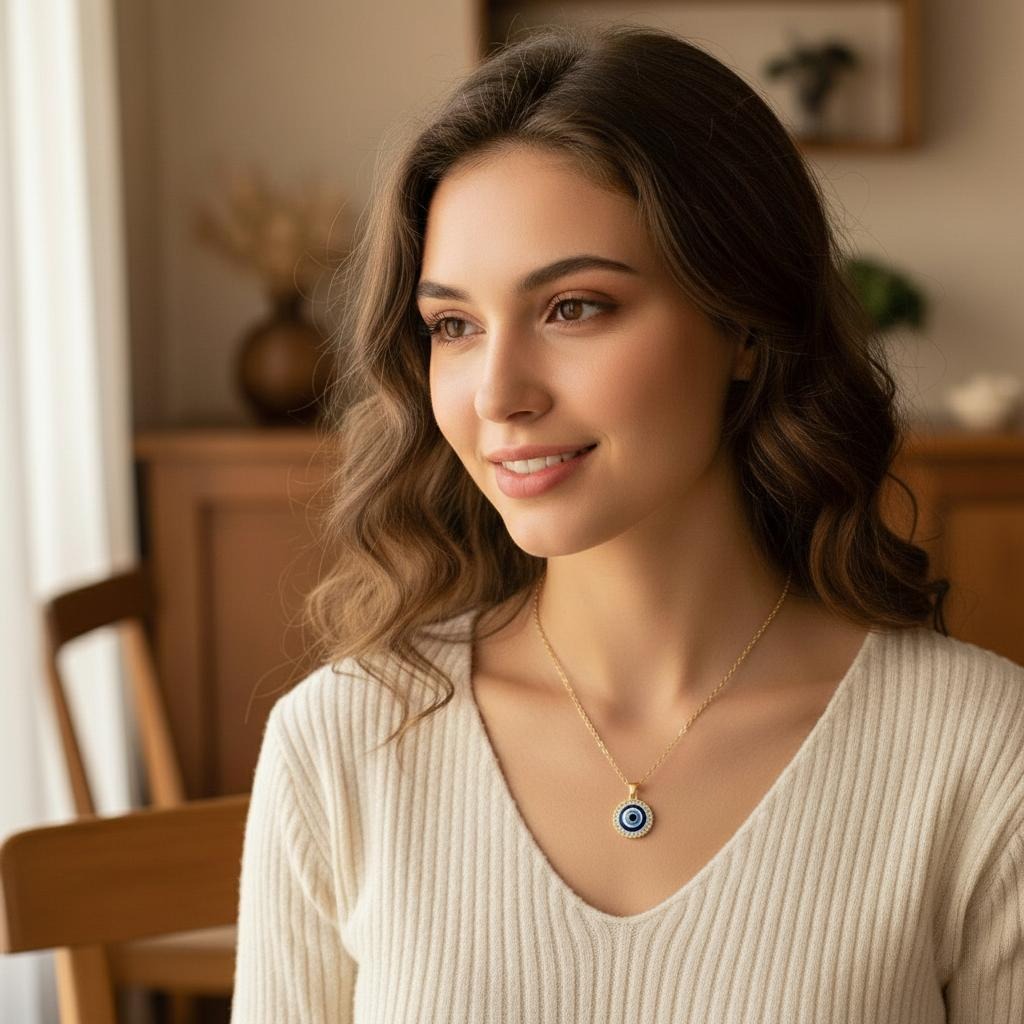 Collier Pendentif Contre le Mauvais Oeil Bleu Grec Turc Matiasma Mataki