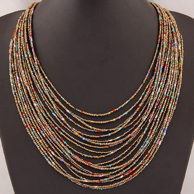 Collier Pendentif Ethniques Africains Multirangs multicolore