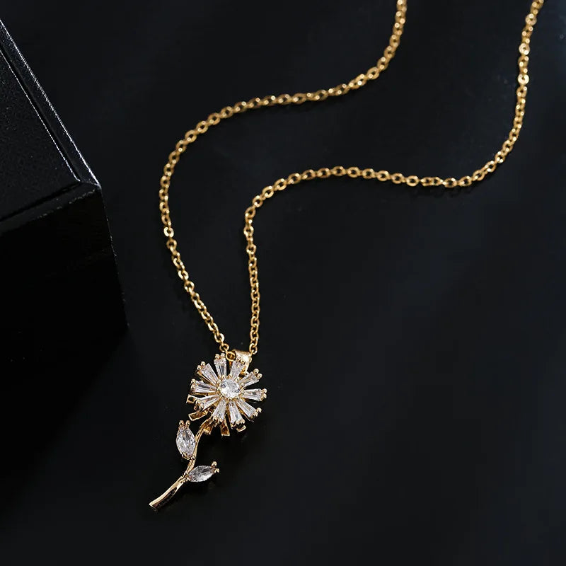 Collier Pendentif Fleur de Tournesol Tournante Anti-Stress or