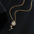 Naszyjnik z zawieszką w kształcie obracanego kwiatu słonecznika, anty-stres, złoty