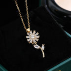 Naszyjnik z zawieszką w kształcie obracanego kwiatu słonecznika, anty-stres, złoty