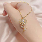 Naszyjnik z zawieszką w kształcie obracanego kwiatu słonecznika, anty-stres, złoty