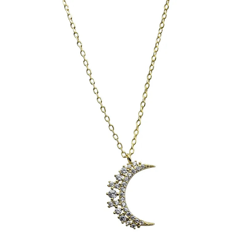 Collier Pendentif Lune en Zircon pour Femme or