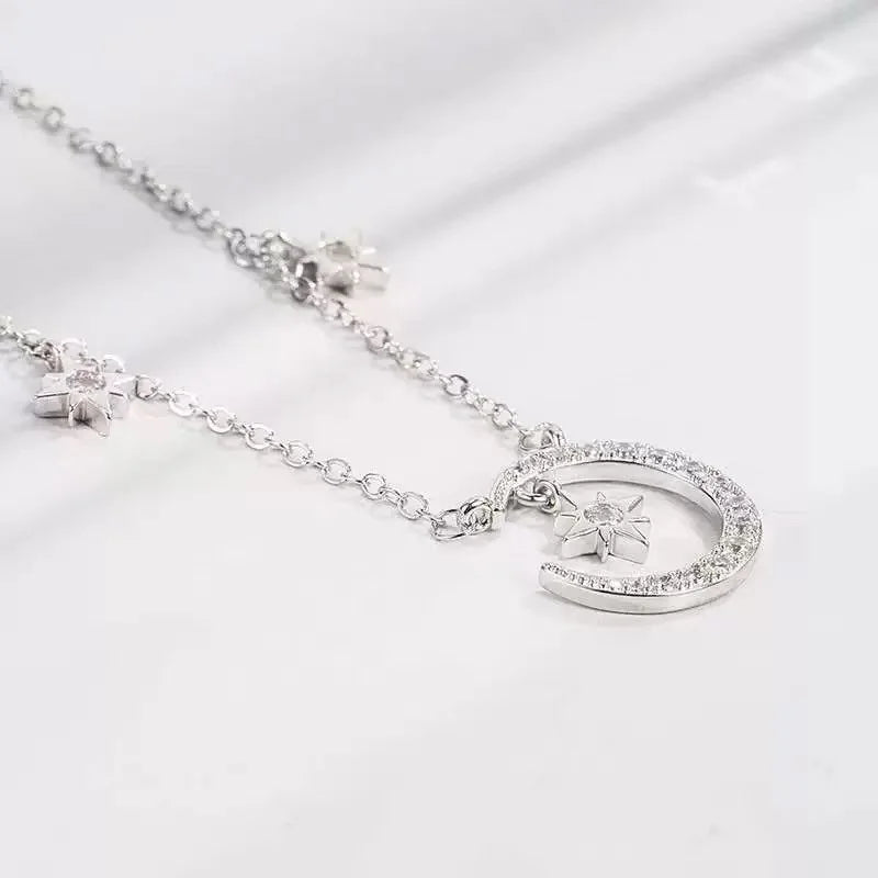 Collier Pendentif Lune et Etoile en Zircon Femme