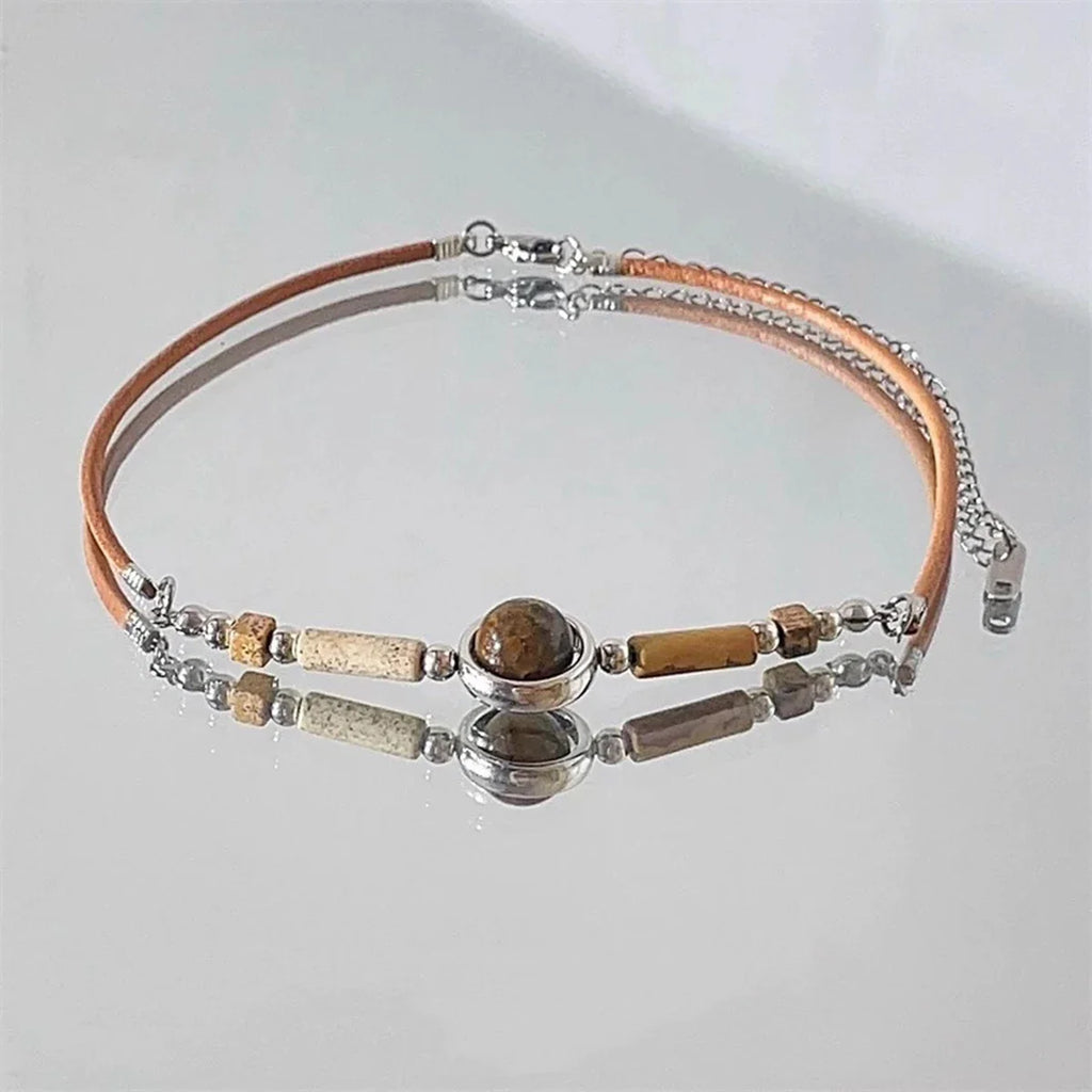 Collier Pendentif Ras de Cou Oeil de Tigre