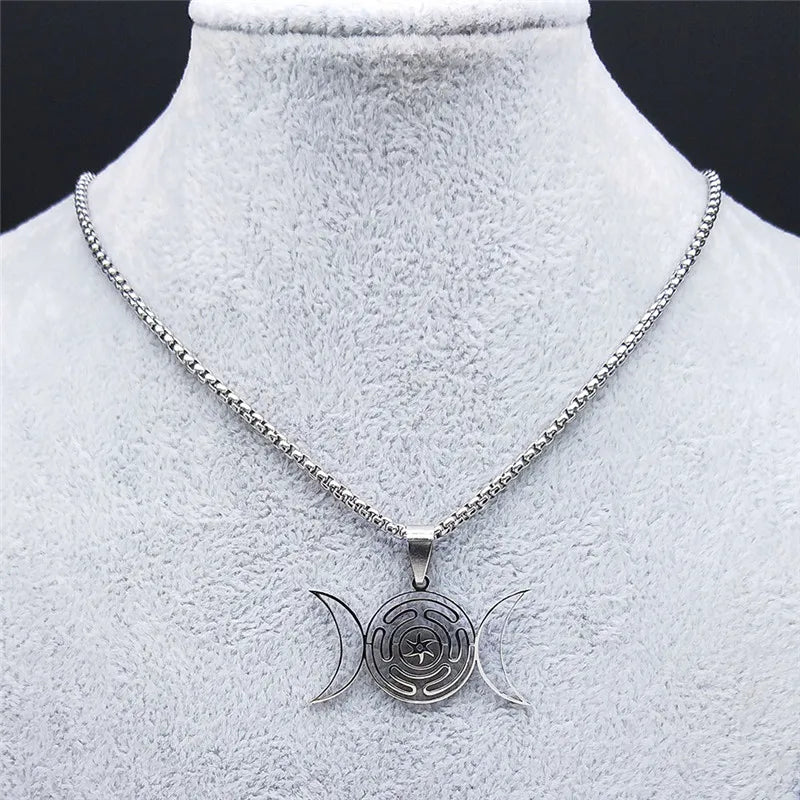 Collier Pendentif Roue d'Hécate Sorcellerie Wiccan Strophalos argent 50 cm