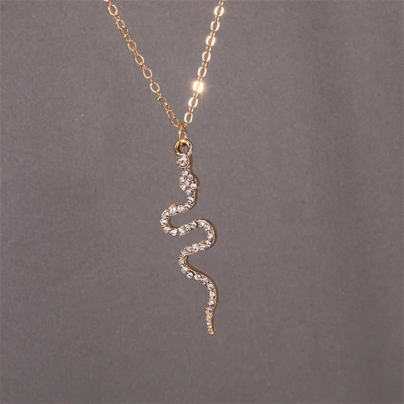 Collier Pendentif Serpent Zircons or