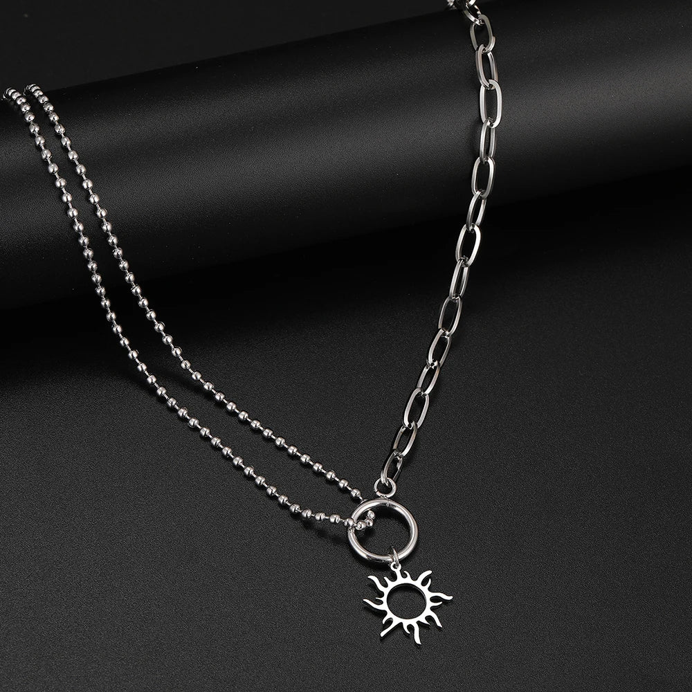 Collier Pendentif Soleil Asymétrique argent