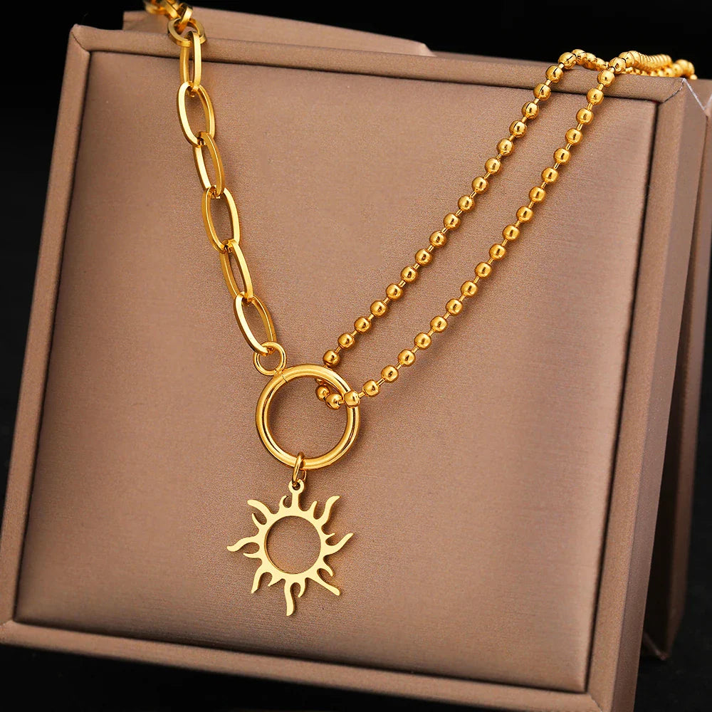 Collier Pendentif Soleil Asymétrique or