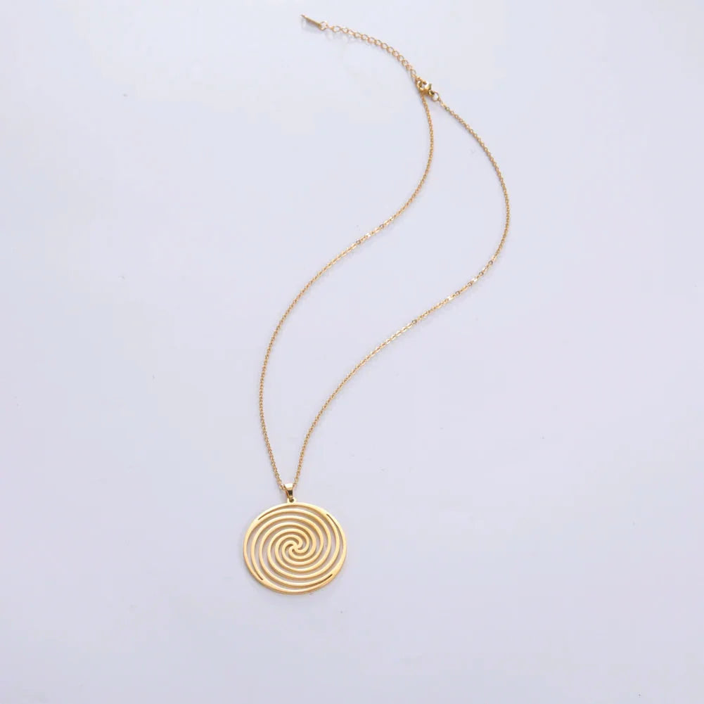 Collier & Pendentif Spirale Géométrique or