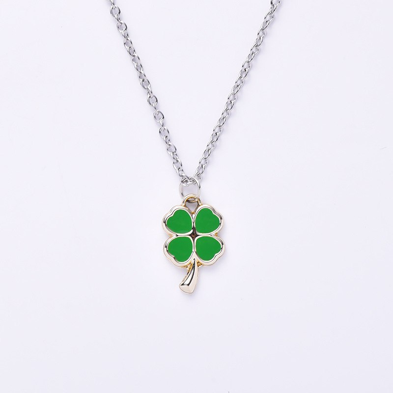 Collier Pendentif Trèfle à 4 Feuilles Vert Porte Bonheur
