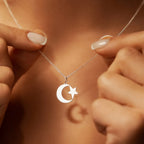 Naszyjnik damski z symboliczną zawieszką islamu – półksiężyc i arabska gwiazda, srebrny
