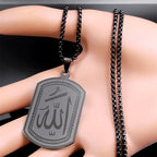 Naszyjnik dla mężczyzny lub kobiety z sześciokątną zawieszką Allah arabski muzułmański islam czarny 60 cm