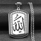 Naszyjnik dla mężczyzny lub kobiety z sześciokątną zawieszką Allah arabski muzułmański islam srebrny 50 cm