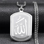Naszyjnik dla mężczyzny lub kobiety z sześciokątną zawieszką Allah arabski muzułmański islam srebrny 60 cm