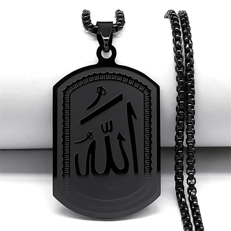 Naszyjnik dla mężczyzny lub kobiety z sześciokątną zawieszką Allah arabski muzułmański islam czarny