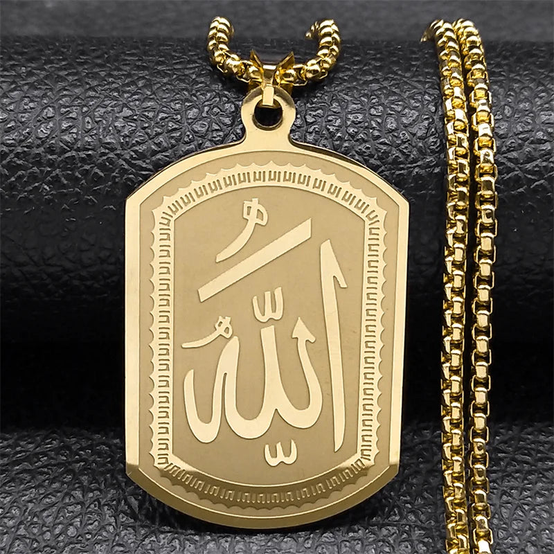 Naszyjnik dla mężczyzny lub kobiety z sześciokątną zawieszką Allah arabski muzułmański islam złoty 60 cm