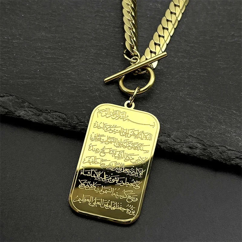 Naszyjnik choker z islamską arabską zawieszką Ayatul Kursi w kolorze złotym