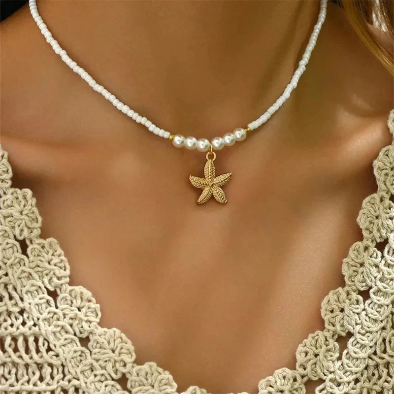 Collier Ras de Cou avec Pendentif Coquillage Etoile de Mer