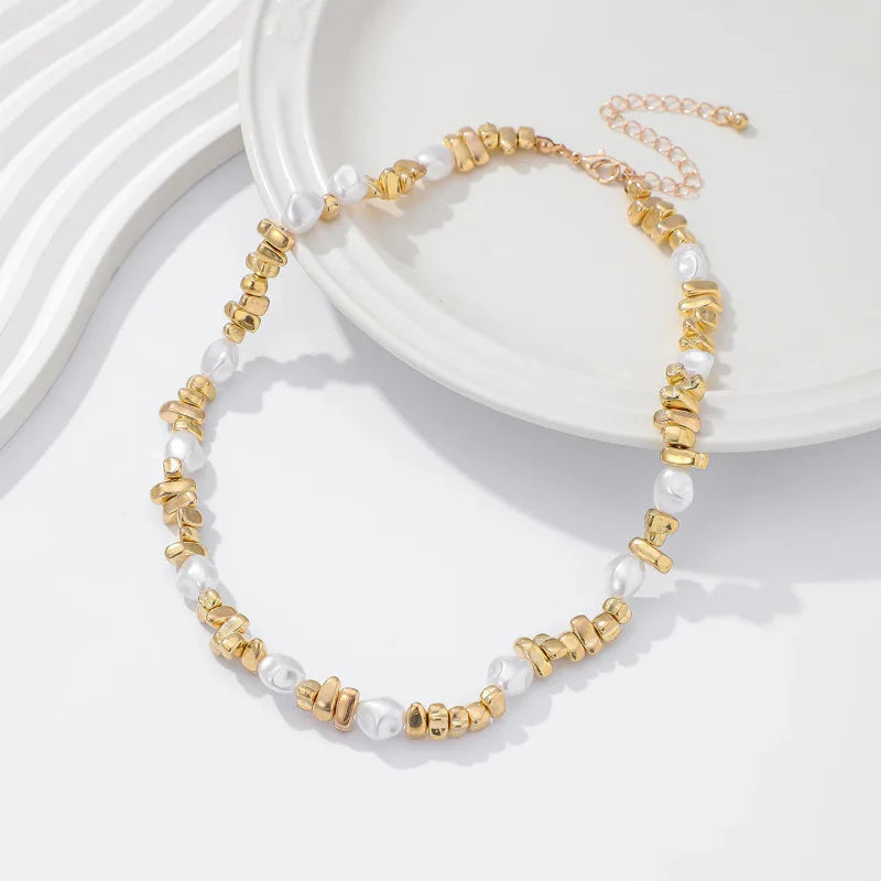 Collier Ras de Cou avec Pendentifs Perles pour Femme or