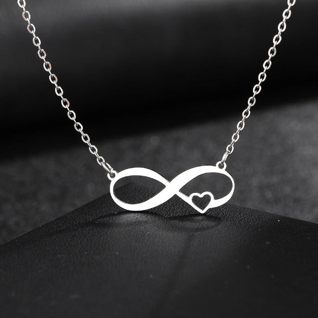 Collier Symbole Infini Pendentif Femme Petit Coeur argent