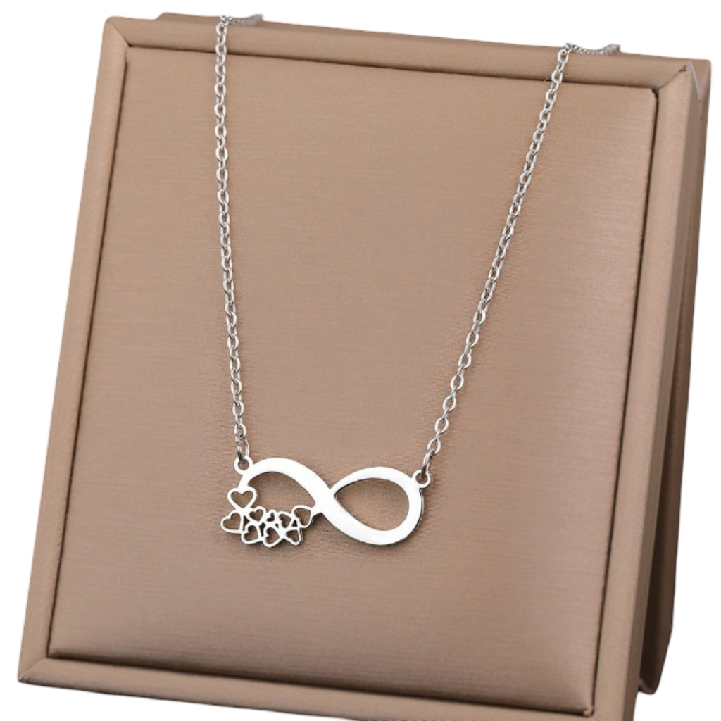 Collier Symbole Infini Pendentif Femme Petits Coeurs