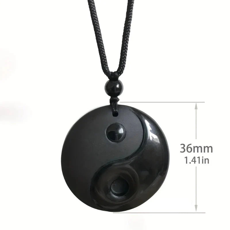 Collier Tressé avec Pendentif en Pierre Obsidienne Noire Yin Yang