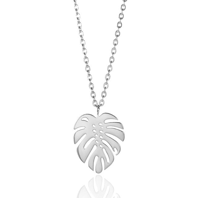Collier Tropical Feuille de Palmier argent