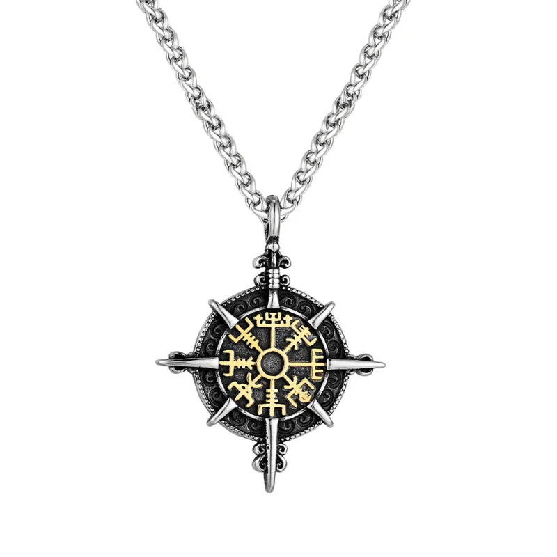 Collier Viking avec Pendentif Compas Vegvisir or