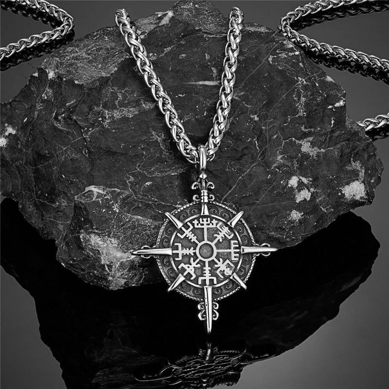Collier Viking avec Pendentif Compas Vegvisir argent