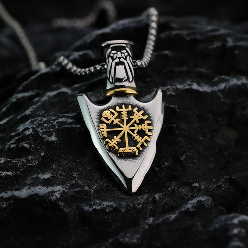 Naszyjnik wikingów z zawieszką strzały Vegvisir złoty