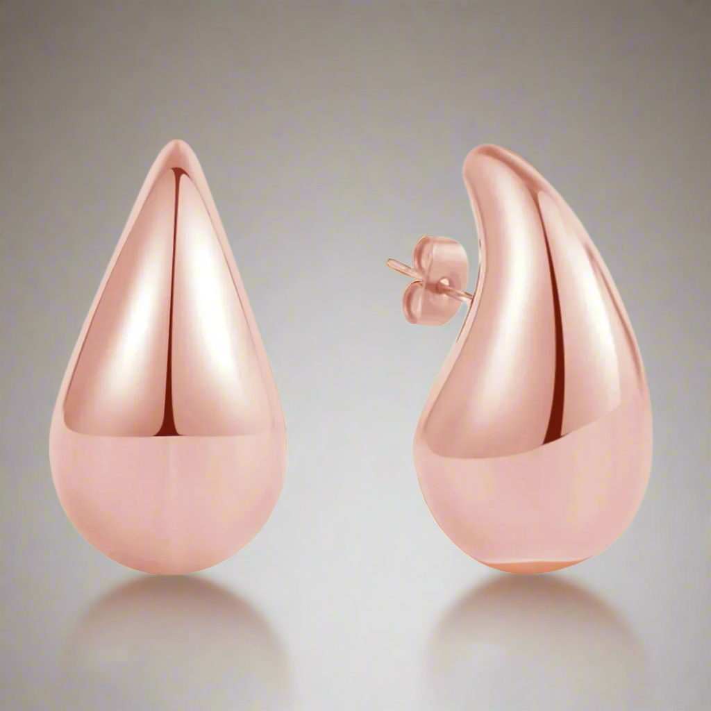 Imposantes Boucles d'Oreilles Clou Goutte d'Eau or rose