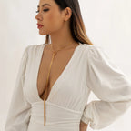 Długi naszyjnik z dekoltem z kokardą dla kobiet