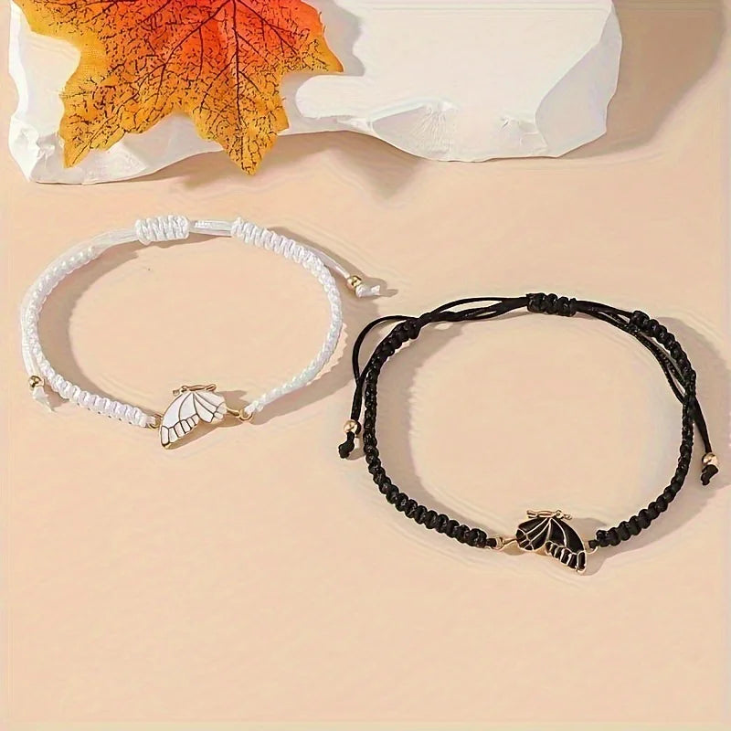 Lot de 2 Bracelets Aile de Papillon pour Meilleurs Amis noir et blanc