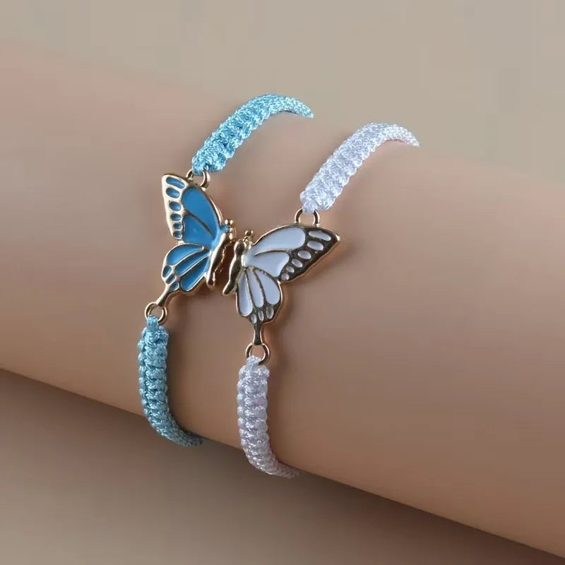 Lot de 2 Bracelets Aile de Papillon pour Meilleurs Amis bleu et blanc