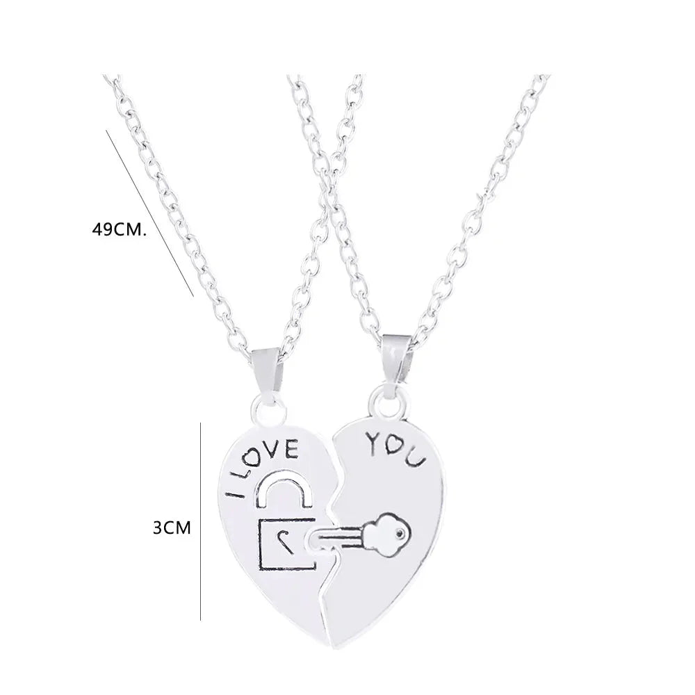 Lot de 2 Colliers avec Pendentifs Demi-Coeur "I Love You" pour Couple d'Amoureux