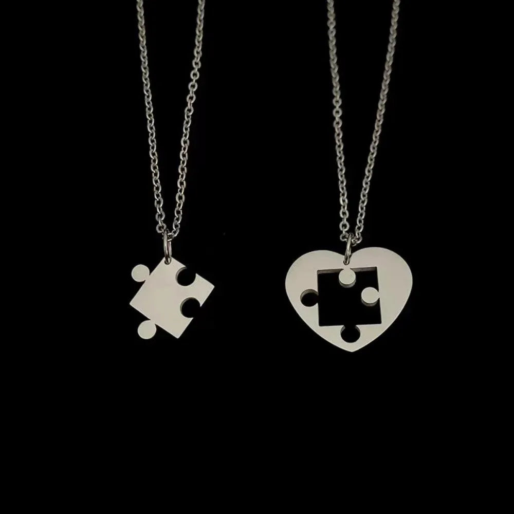 Lot de 2 Colliers avec Pendentif Puzzle pour Couple