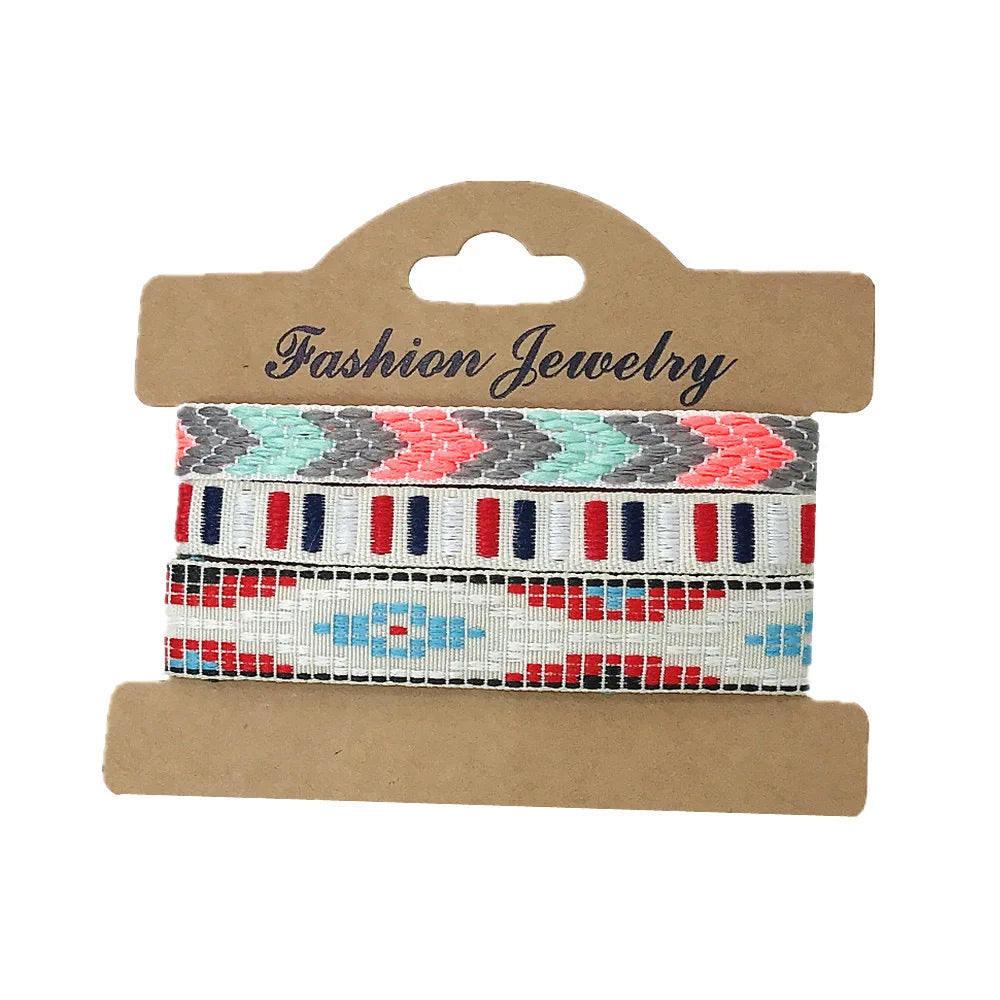 Zestaw 3 ręcznie wykonanych bransoletek brazylijskich w stylu etnicznym niebiesko-szarych