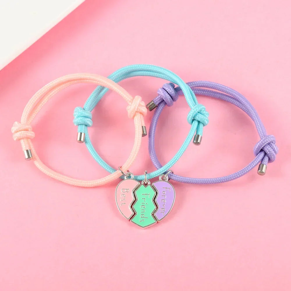 Lot de 3 Bracelets en Corde pour Trio de Meilleurs Amis argent