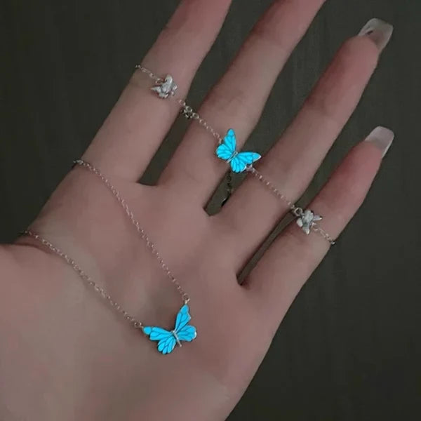 Komplet świetlisty motyl (naszyjnik + bransoletka) + kolczyki gratis 