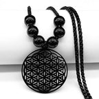Wisiorek Kwiat Życia Perły Naszyjnik Mandala Mężczyzna Kobieta Dawapara czarny