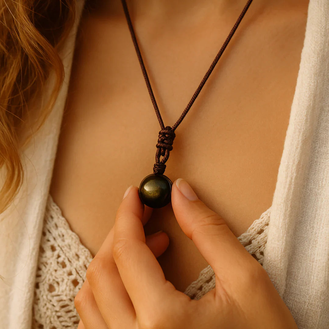 Pendentif "Sphère" en Obsidienne Dorée Bouclier Energétique