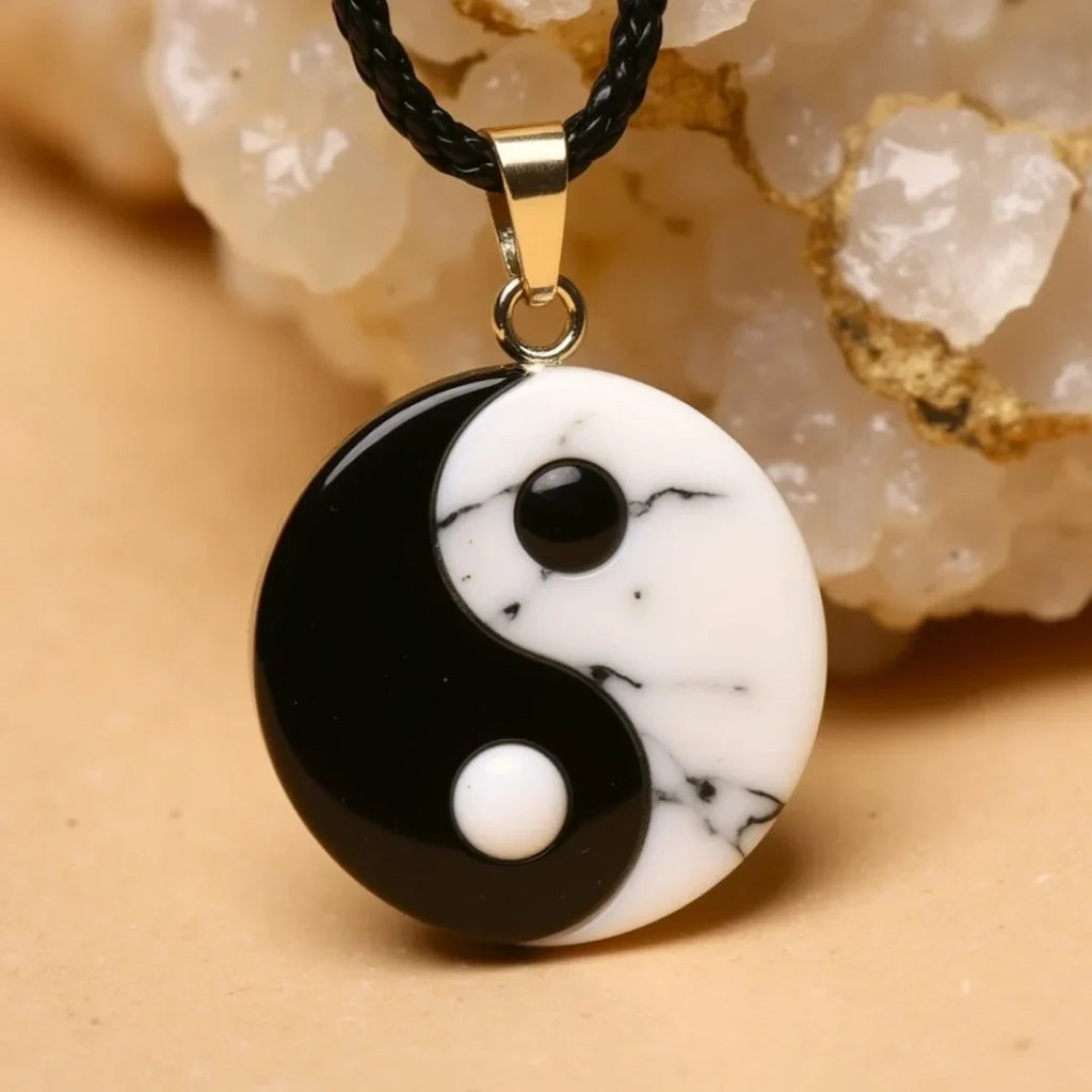 Wisiorek Yin-Yang z howlitu i czarnego obsydianu 