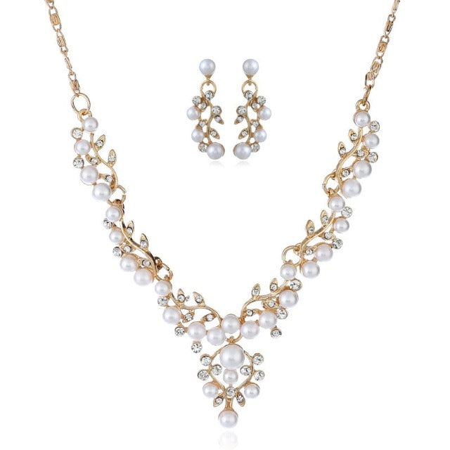 Set Collier et Boucles de Mariage avec Perles Parure