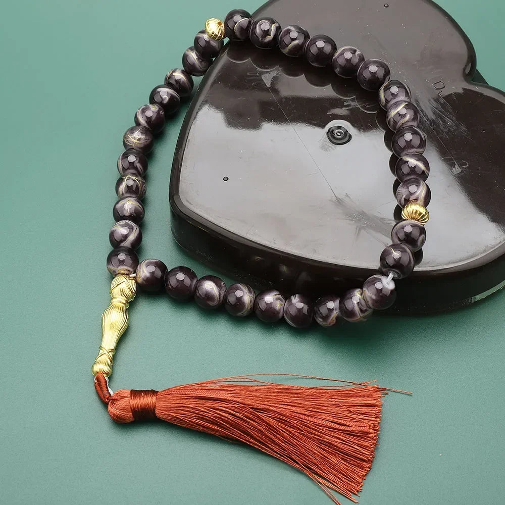 Tasbih Long 33 czarne koraliki - fioletowy muzułmański różaniec modlitewny