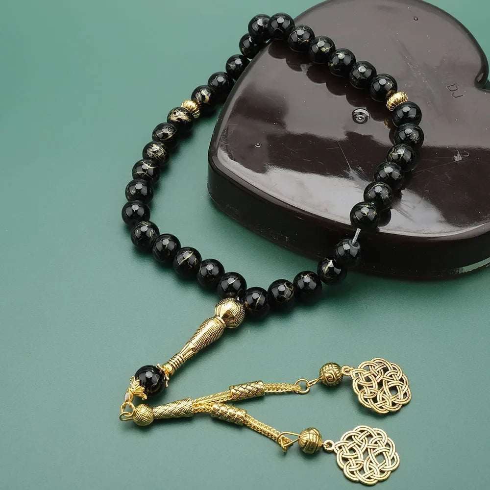 Tasbih Long 33 czarne koraliki - muzułmański różaniec modlitewny